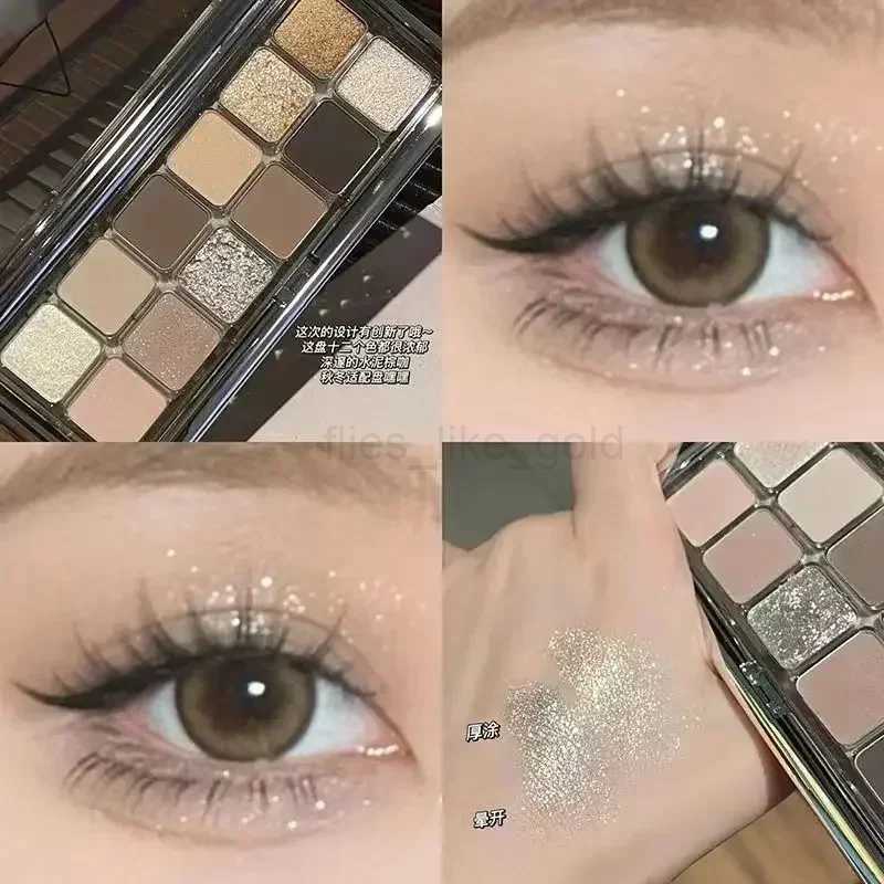 12 color super shiny cement eye shadow palette matte pearl shiny eye shadow cold tea brown eye shadow female beauty cosmeticsW240730