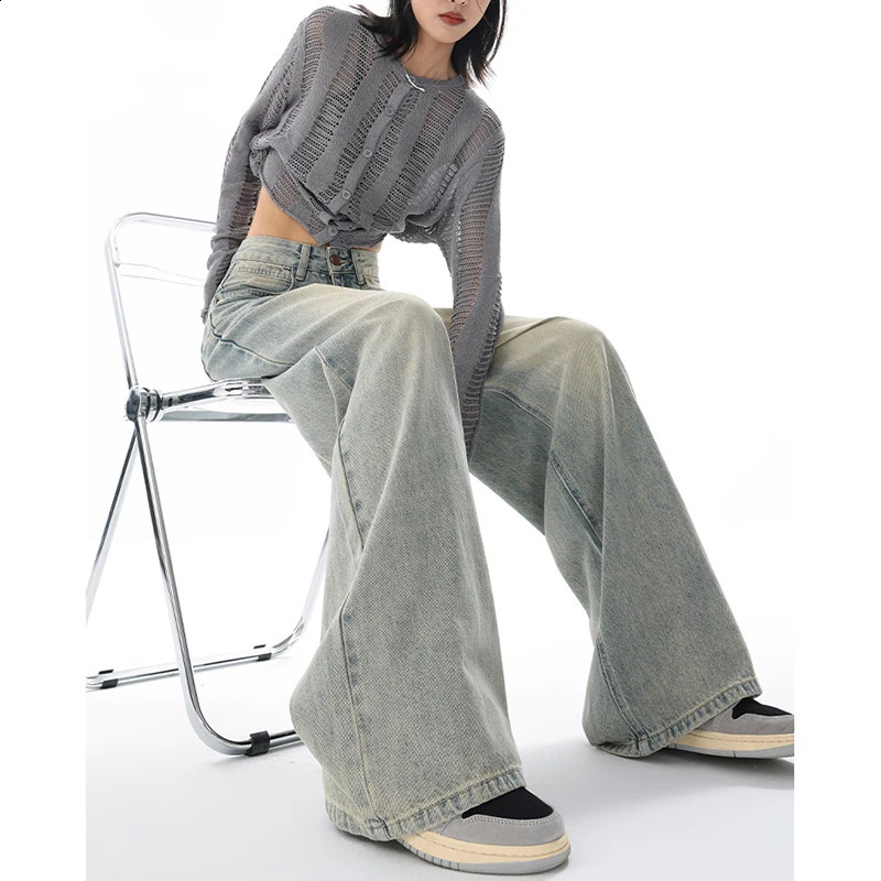 American Vintage Y2K Wide Leg High Waist Straight Jeans Pants Womens Casual Baggy Grunge Streetwear Style Denim Trouser 240812