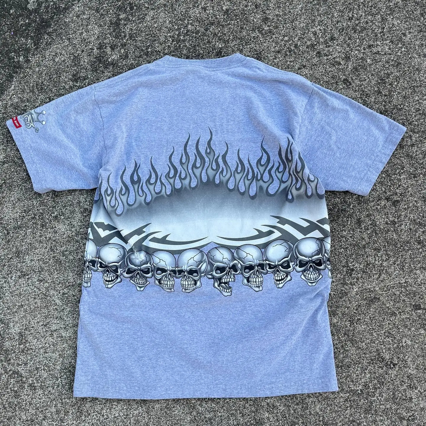 JNCO Gothic Men Loose Flame Skull Print T-shirts Y2k Harajuku Cotton O Neck Short Sleeve Oversized Top Retro American Streetwear 240723