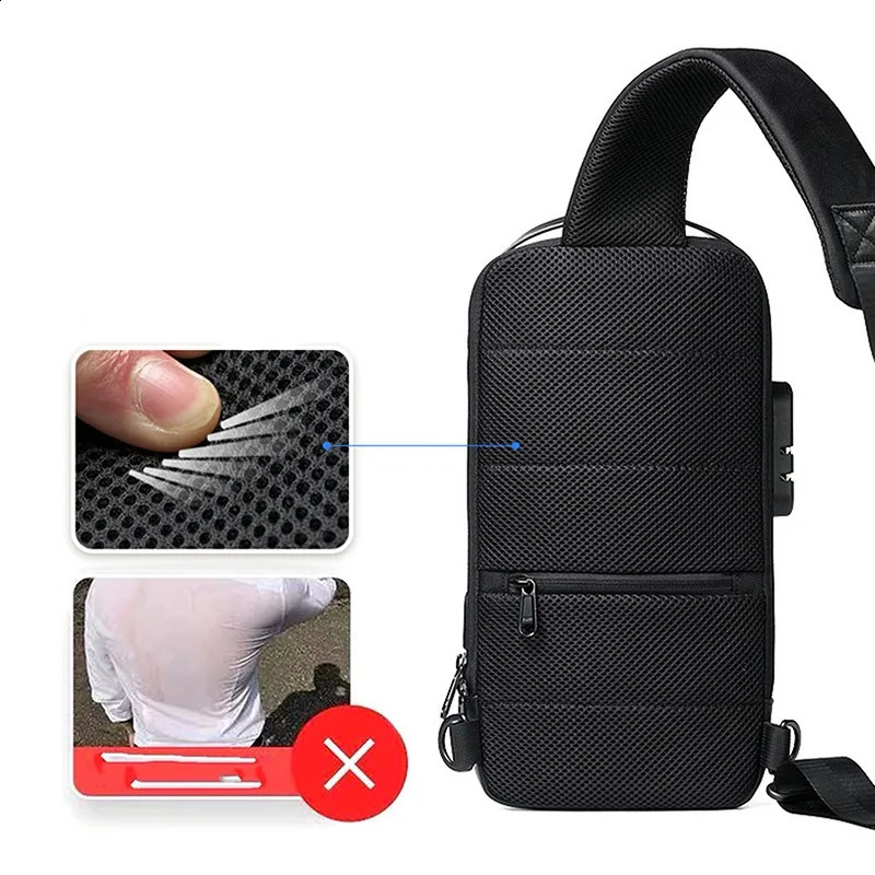 Mens Usb cross body bag antitheft shoulder waterproof Oxford waist multifunctional short travel messenger luggage 240919