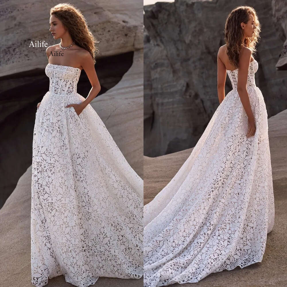 Milla Nova Bohemia A E Dresses For Bride Strapless Lace Wedding Dress Backless Designer Bridal Gowns Sweep Train