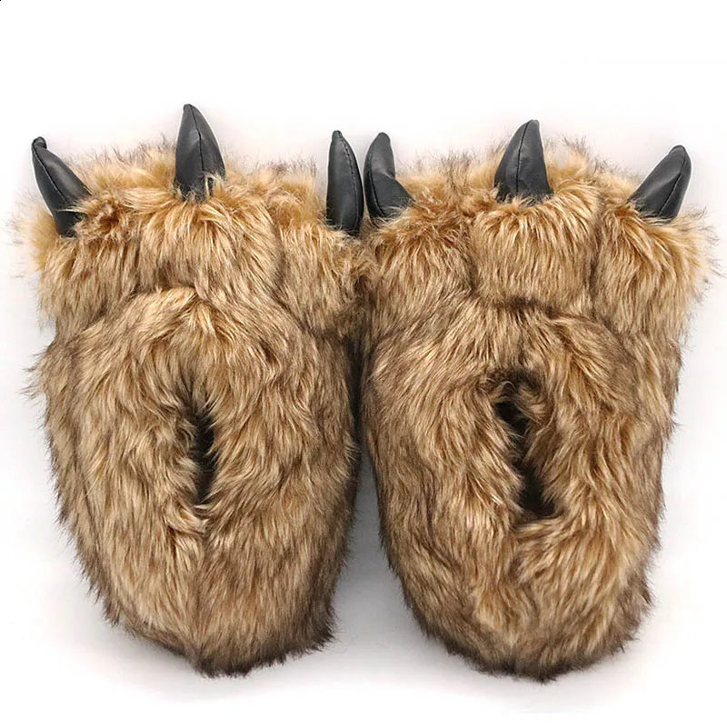 Animal Bear Claw Slippers for Man Women Funny Chunky Furry Slippers Men Plush Warm Beast Paw Fur Shoes Slides Indoor Flip Flops 240719