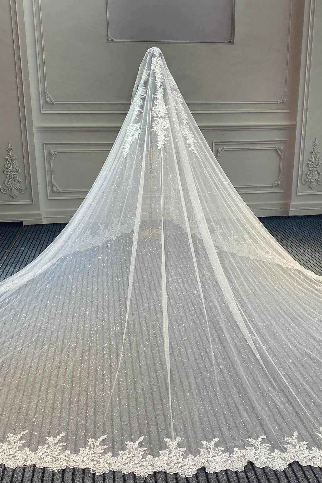 Shiny Wedding Veils Sequined One Layer Champagne White Ivory 3M Length Bridal Veil Custom Made Luxury Sprkling Long Head Dresses