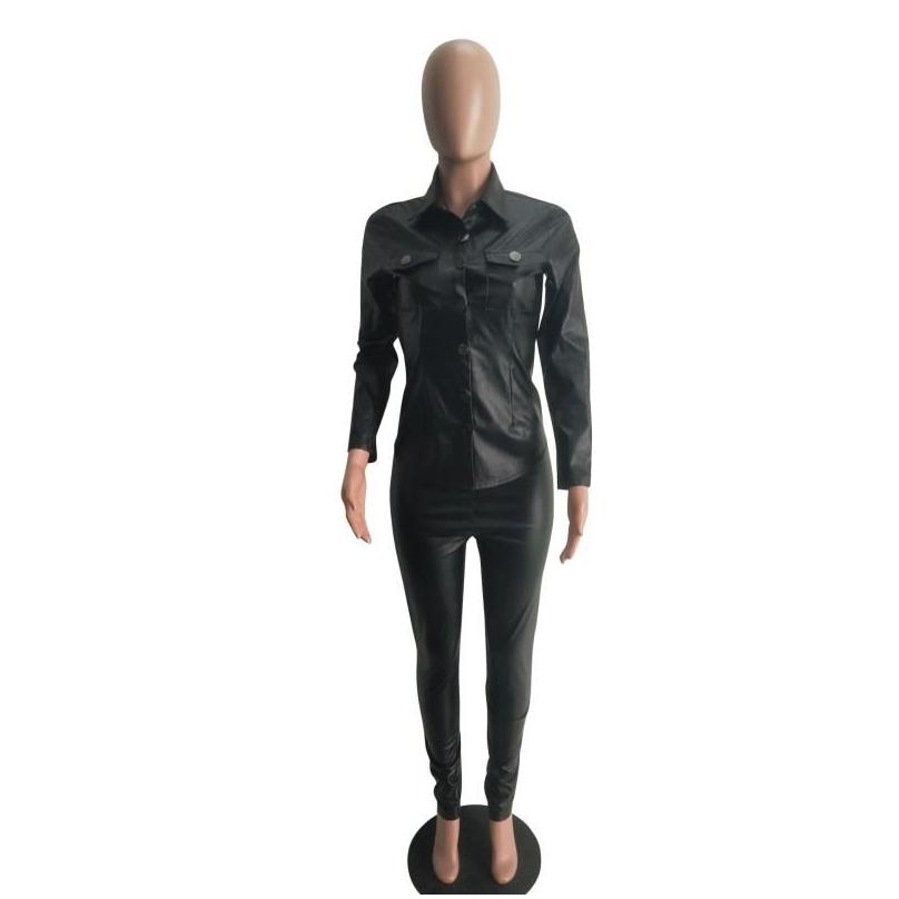 Womens Two Piece Pants Spring Autumn Crop Leather Jacket And Tracksuit Joggers Set Jogging Suits For Women Drop Delivery Apparel Cloth Dhnrw