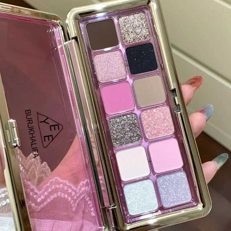 12 color super shiny cement eye shadow palette matte pearl shiny eye shadow cold tea brown eye shadow female beauty cosmeticsW240730