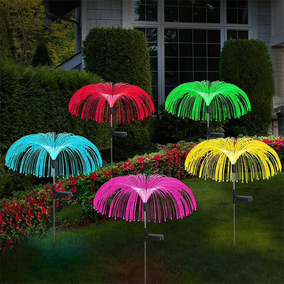 Solar Single Layer Fiber Optic Jellyfish Lights Outdoor Patio Ambient Light Garden Decoration Landscape Lights