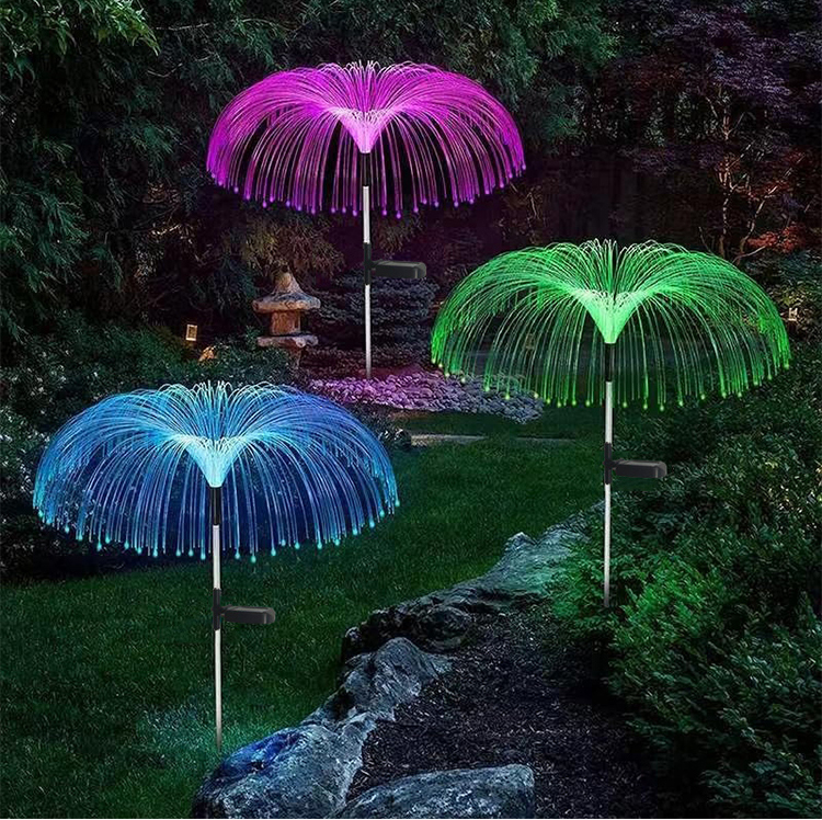 Solar Single Layer Fiber Optic Jellyfish Lights Outdoor Patio Ambient Light Garden Decoration Landscape Lights