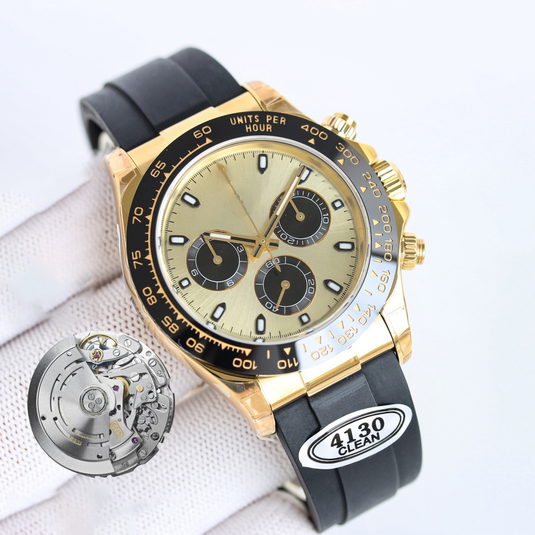 Designer for Men 4130 Movement Watches 40mm Chronograph Watch Sapphire Crystal Ceramic Bezel 904L Stainless Steel Montre de Luxe Clean Factory