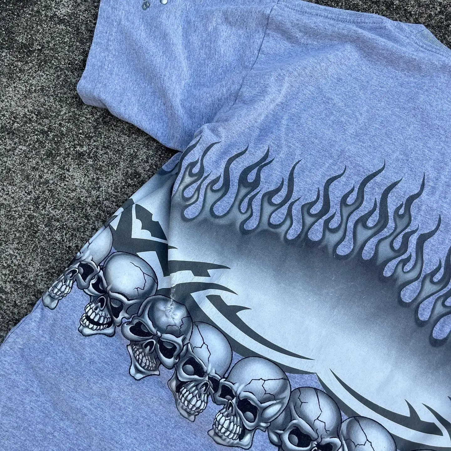 JNCO Gothic Men Loose Flame Skull Print T-shirts Y2k Harajuku Cotton O Neck Short Sleeve Oversized Top Retro American Streetwear 240723