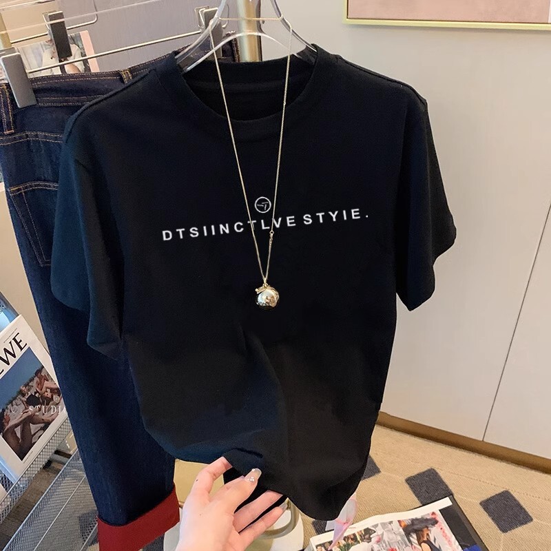 2024 New Shoulder Pure Cotton Trendy Short sleeved T-shirt Women's Fashion Versatile, Age Reducing, Slimming White Top for Spring and Summer