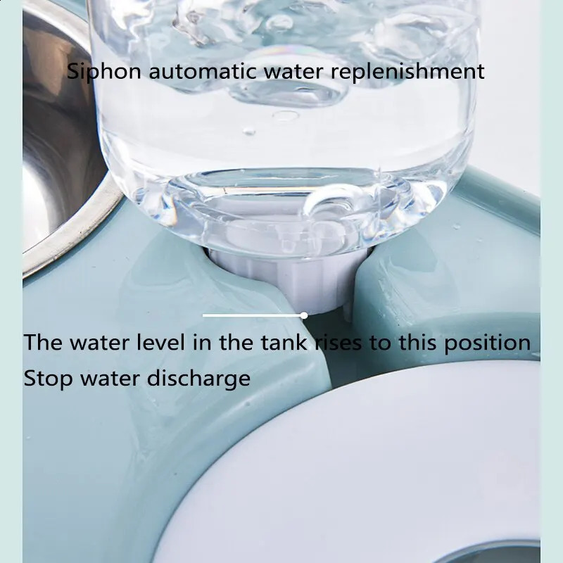 Dog And Cat Self-service Feeder Anti-knock Double Bowl Water Bottle Pet Supplies Stainless Steel Feeder Cat Drinking Fountain 240723