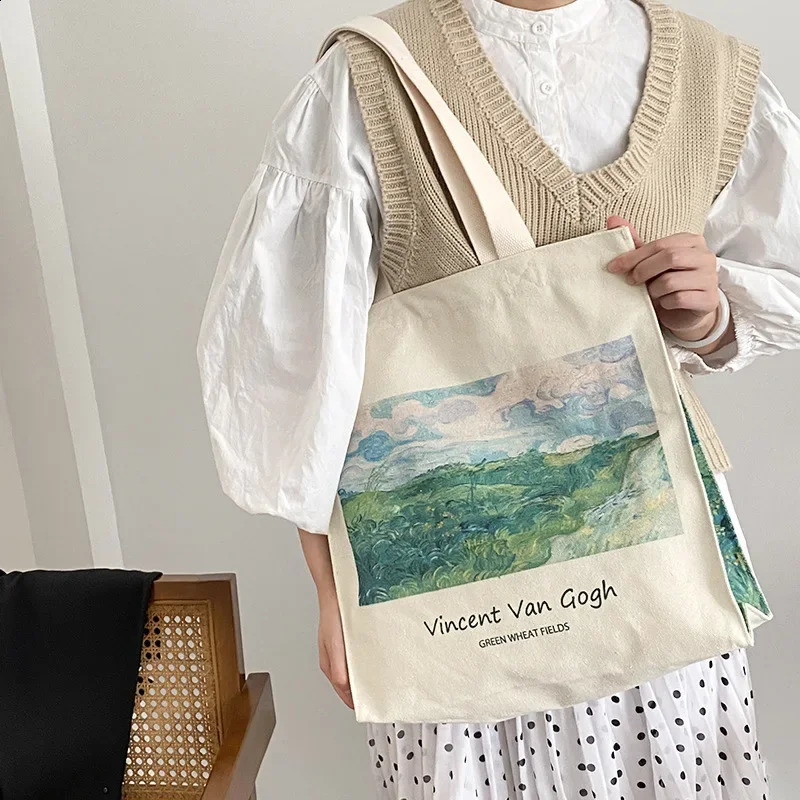 Van Gogh Morris Shoulder Bags for Women Vintage Shopping Bag with Handle Zipper Casual Canvas Tote Bag Bolsa Feminina 240724