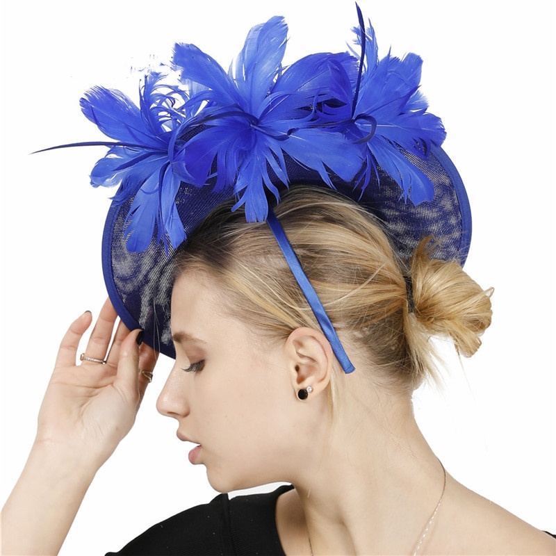 Millinery Caps With Headbands Accessories Imitation Sinamay Derby Cocktail Hat Women Bridal Hair Fascinators Feather Fancy