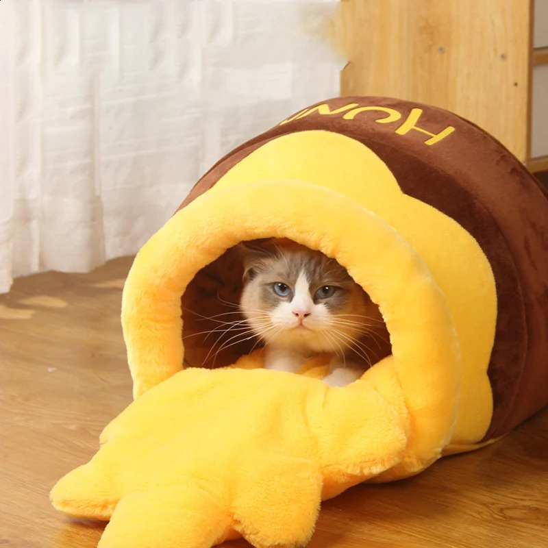 Cat Bed House Removable Plush Mat Cats Puppy Four Seasons Cushion Basket Honey Jar Shape hine Washable Pet Accessories