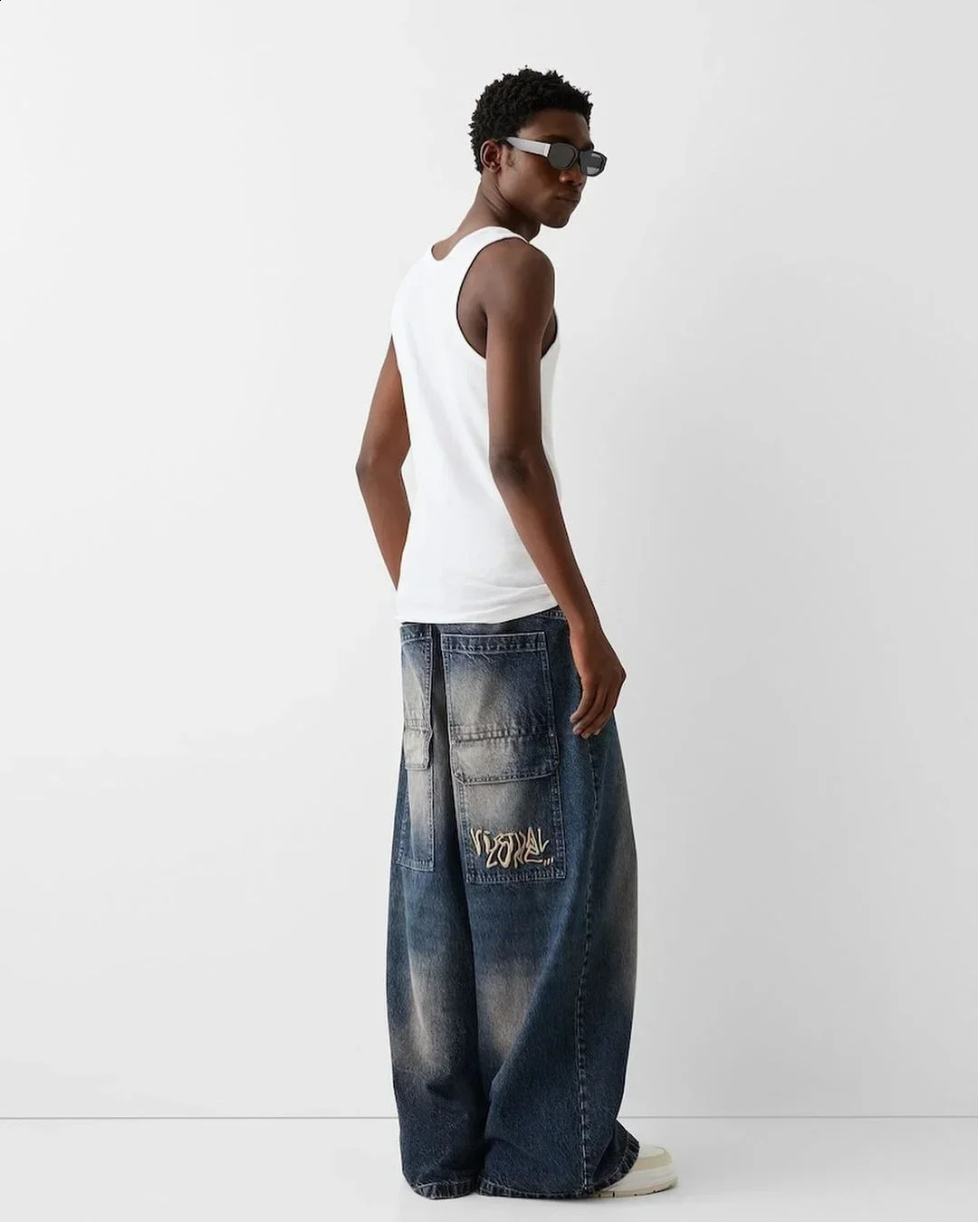 Fashion Hip Hop Pocket Letter Embroidered Cowboy Mens Trouser Y2K Classic Loose Street Simple High Waist Straight Jeans 240724