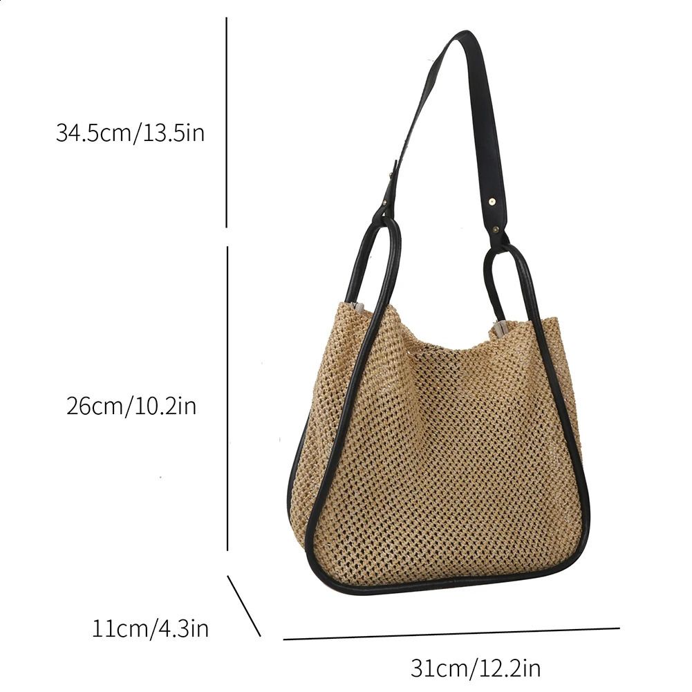 Large capacity womens handbag PU leather shoulder bag hollow composite solid color beach with wallet 240926