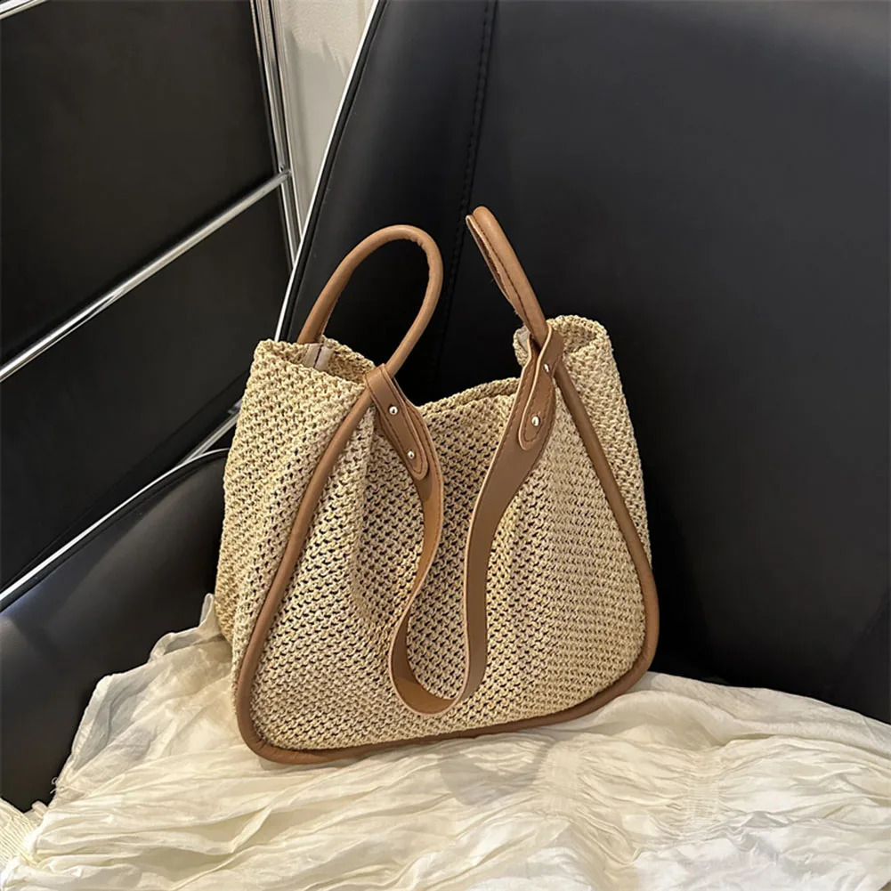 Solid color beach bag womens handbag PU leather shoulder hollow composite large capacity with wallet 241014