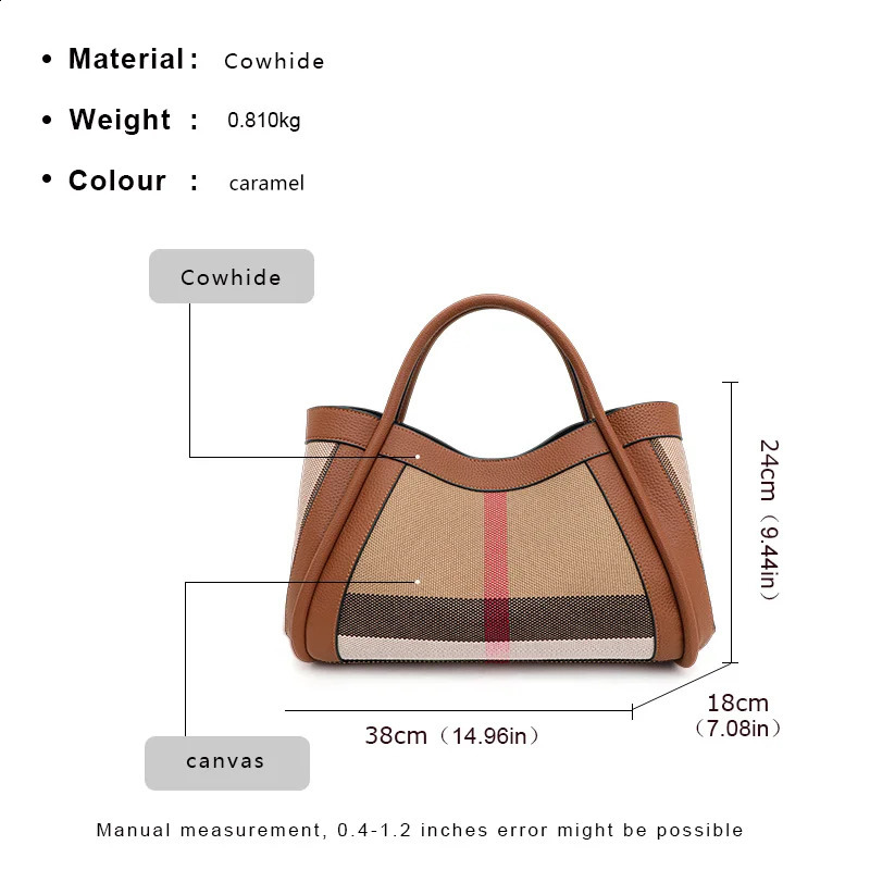 2025 Retro Checkered Womens Handbag Fashionable Advanced Large Capacity Canvas with Cowhide Mother and Child Bag 240723 4