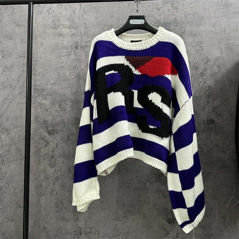 Black RAF SIMONS Sweater For Men Women Letter R Oversize Bat Shirt Knit Sweatshirts 240723
