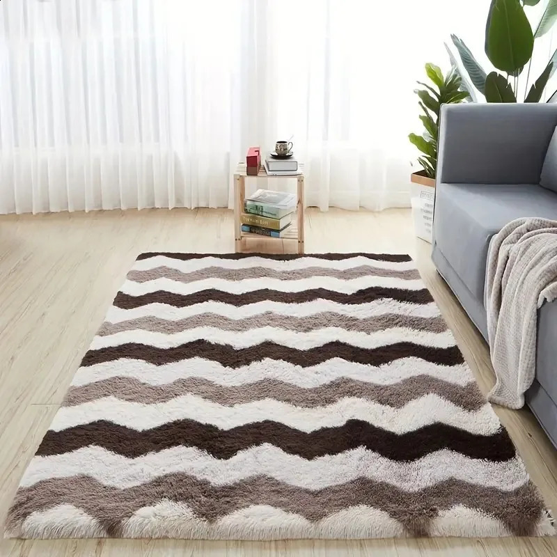 Plush Striped Fuzzy Rugs Fluffy Carpet for Kids Room Living Room Soft Shaggy Nursery Rug Furry Floor Carpet Modern Decor Cute 240723