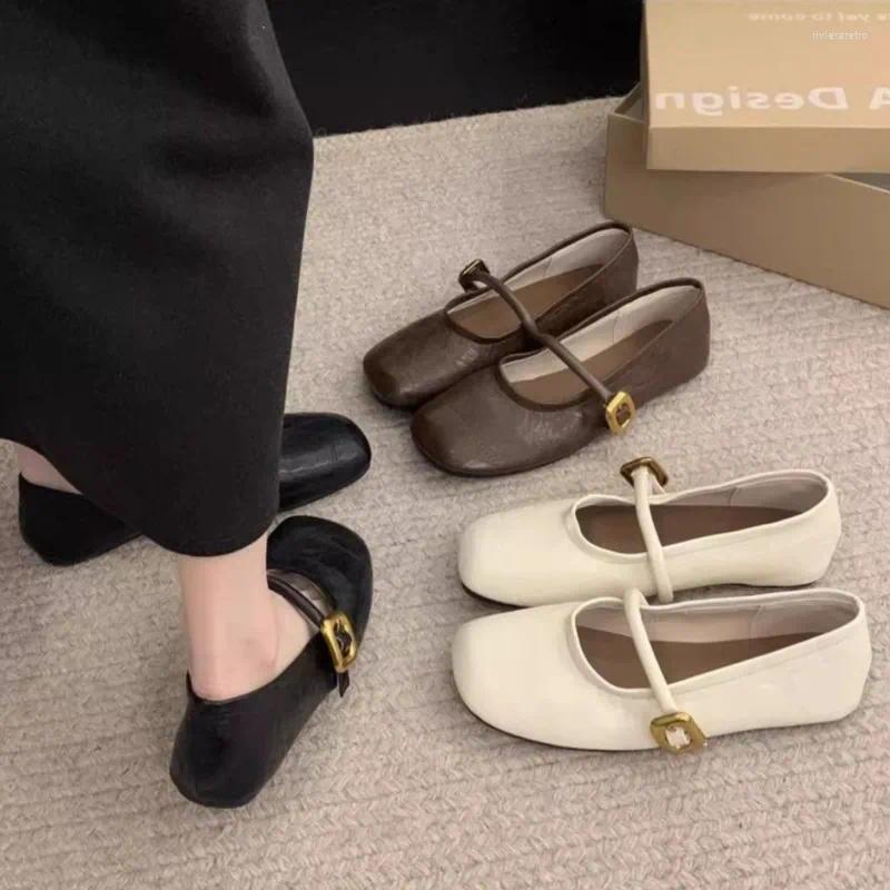 Casual Shoes Women's Mary Janes Designer Buckle Strap Flats Squre Toe Leather Soft Female Black atos Mujer 1828N