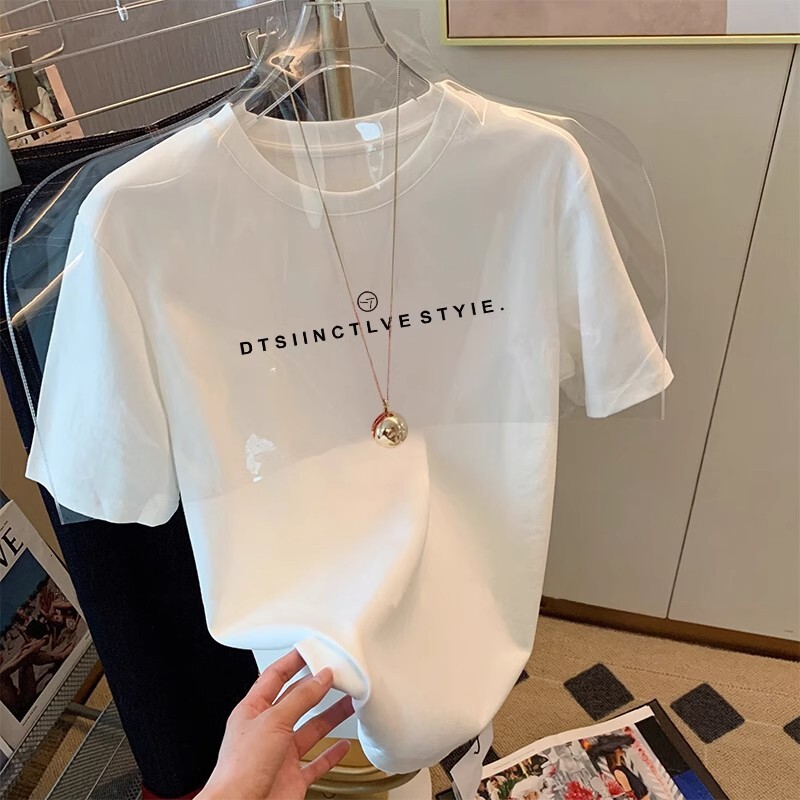 2024 New Shoulder Pure Cotton Trendy Short sleeved T-shirt Women's Fashion Versatile, Age Reducing, Slimming White Top for Spring and Summer