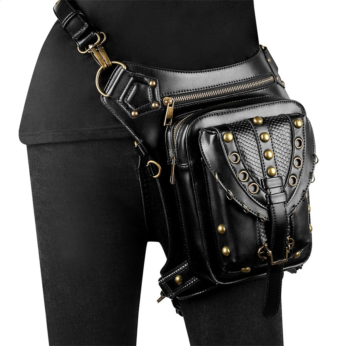 3 Steampunk Waist Leg Bag Victorian Style Holster rivet chain Motorcycle Thigh Hip Belt Pac Messenger Shoulder Bags 240715 4