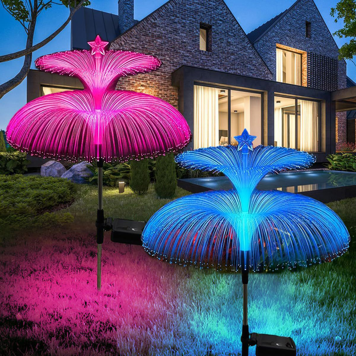 New Solar Fiber Optic Double Jellyfish Light Fiber Optic Butterfly Jellyfish Decorative Light Ground Plug Light Series