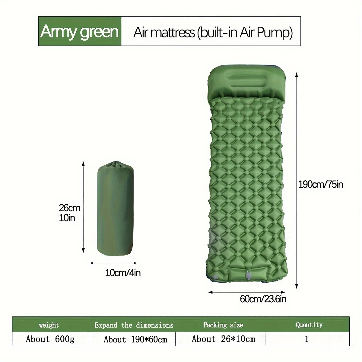 Outdoor Camping Inflatable Mattress Sleeping Pad With Pillows Ultralight Air Mat Built In Inflator Pump Hiking 240716