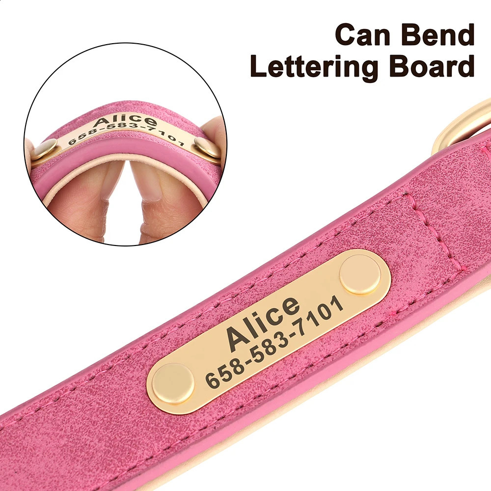 Personalized Dog Collar Custom PU Leather Collars Free Engraved Nameplate Tags For Small Medium Large Dogs Pitbull Labrador 240722