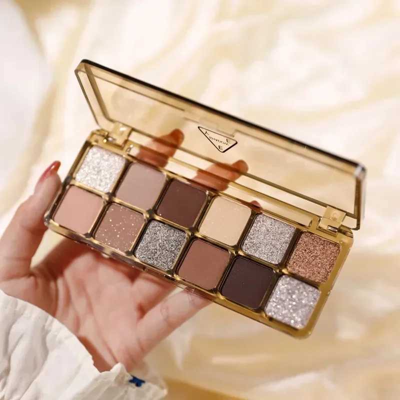 12 color super shiny cement eye shadow palette matte pearl shiny eye shadow cold tea brown eye shadow female beauty cosmeticsW240730