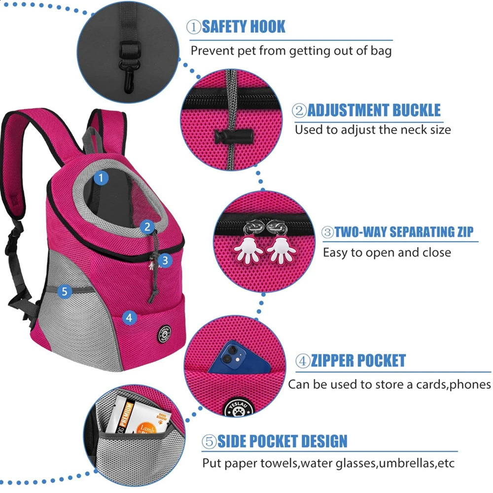 Dog Pet Backpack Travel Bag Front Pack Breathable Adjustable with Safety Reflective Strips for Hiking Outdoor Cats 240724 - view 5