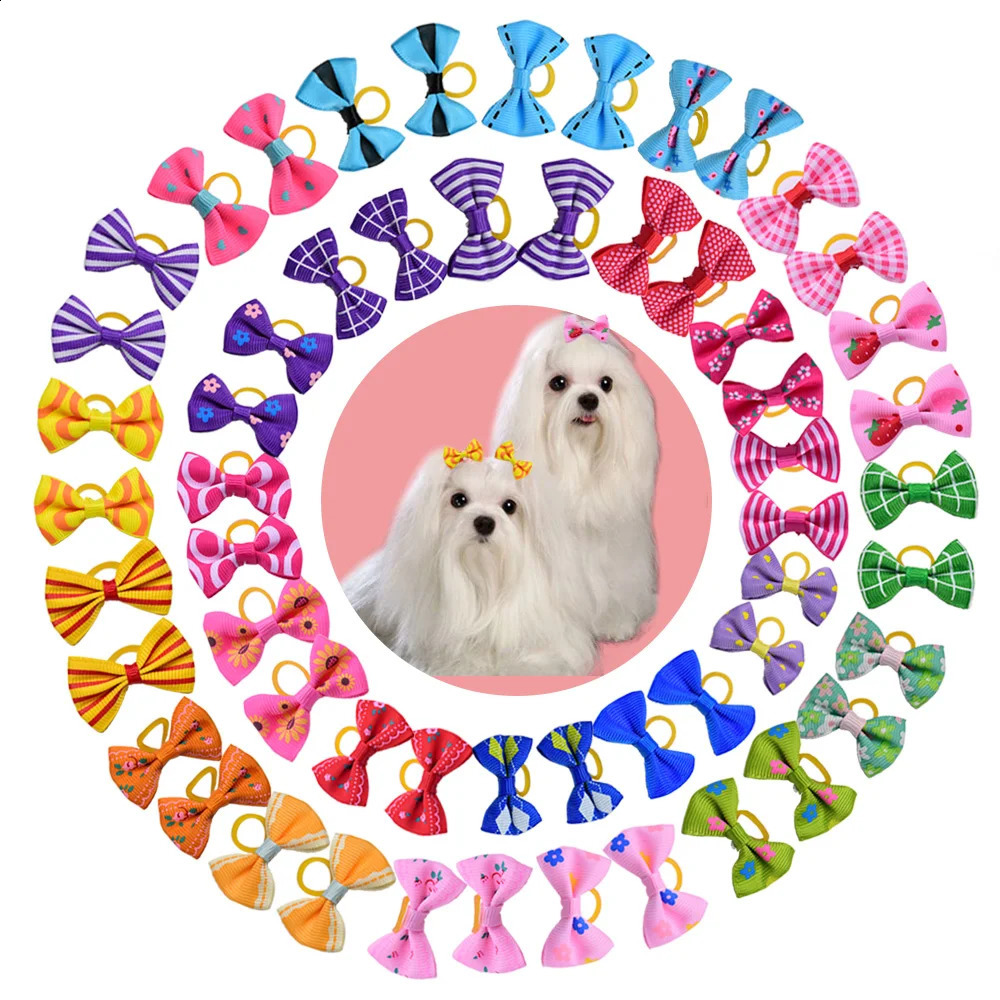 100pcs Dog Grooming Bows Pet Dog Cat Hair Bows Rubber Bands Pet Supplies Hair Accessories products for small dogs 240723