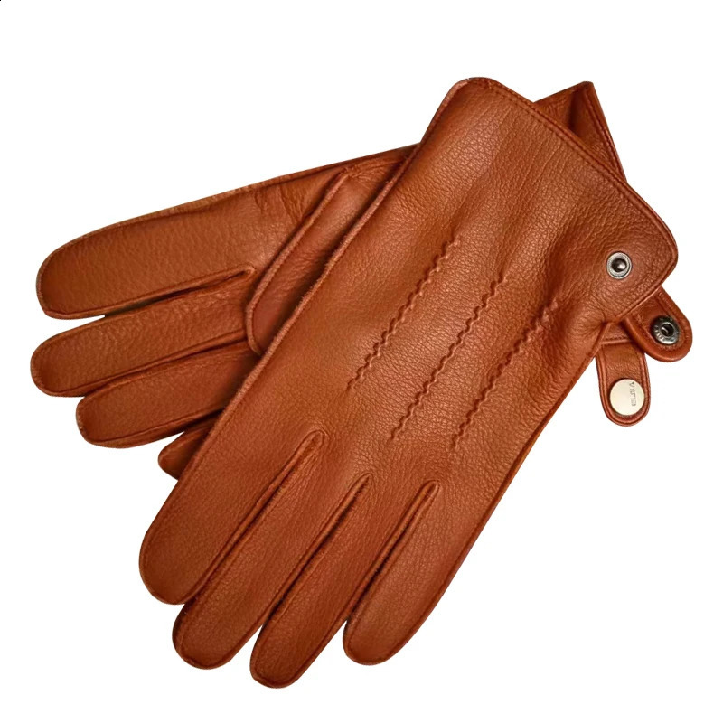 Real Leather Gloves Male Imported Deerskin Wool Knitted Lined Spring Autumn Thermal Driving Car Men Gloves EM012 240713