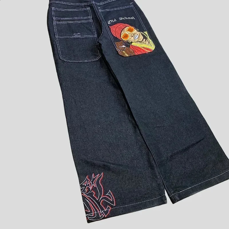 2024 High Street Hip Hop Printed Mens Jeans Loose Harajuku Retro Straight Wide Leg Casual Couple Pants 240724