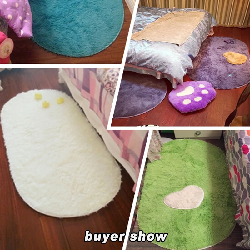 Oval White Pile Rugs Bedroom Rugs Living Room Carpet Non Slip ChildrenS Furry Rug Bedside Home Decor Plush Carpet Hand Washable 240723