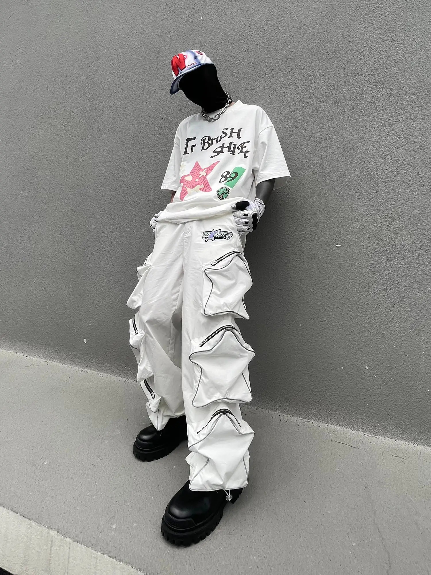 Cargo Pants Men Y2k Pants Hip Hop Punk Black Casual Goth Joggers Men Sweatpants Oversized Star Pocket Baggy Hosen Streetwear 240723