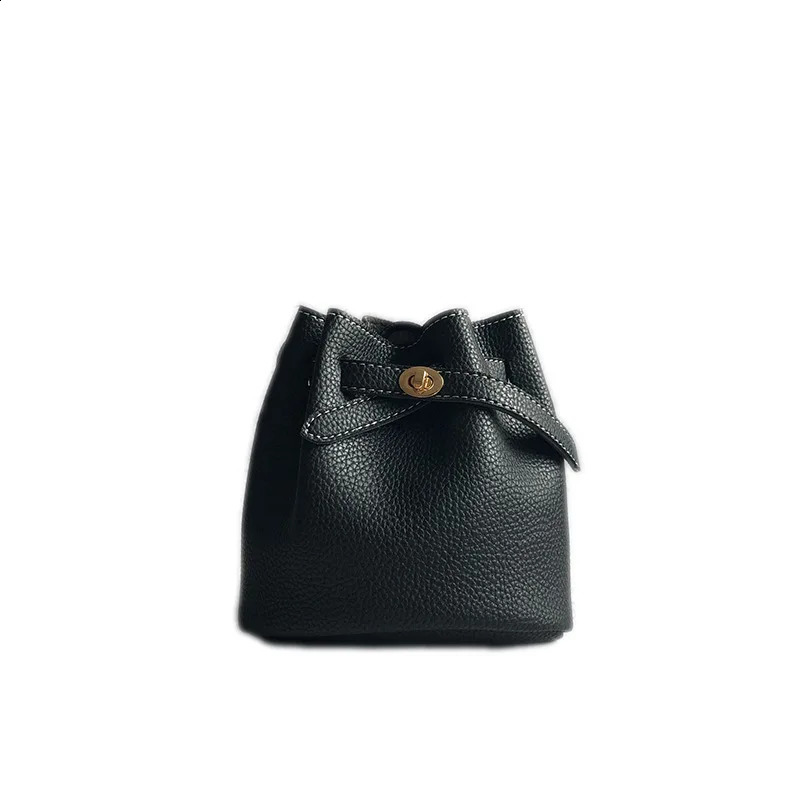 Litchi Pattern Womens Bucket Bag with Lock Cylinder Shoulder Bag Crossbody Small Bag Mobile Phone Bag 240724