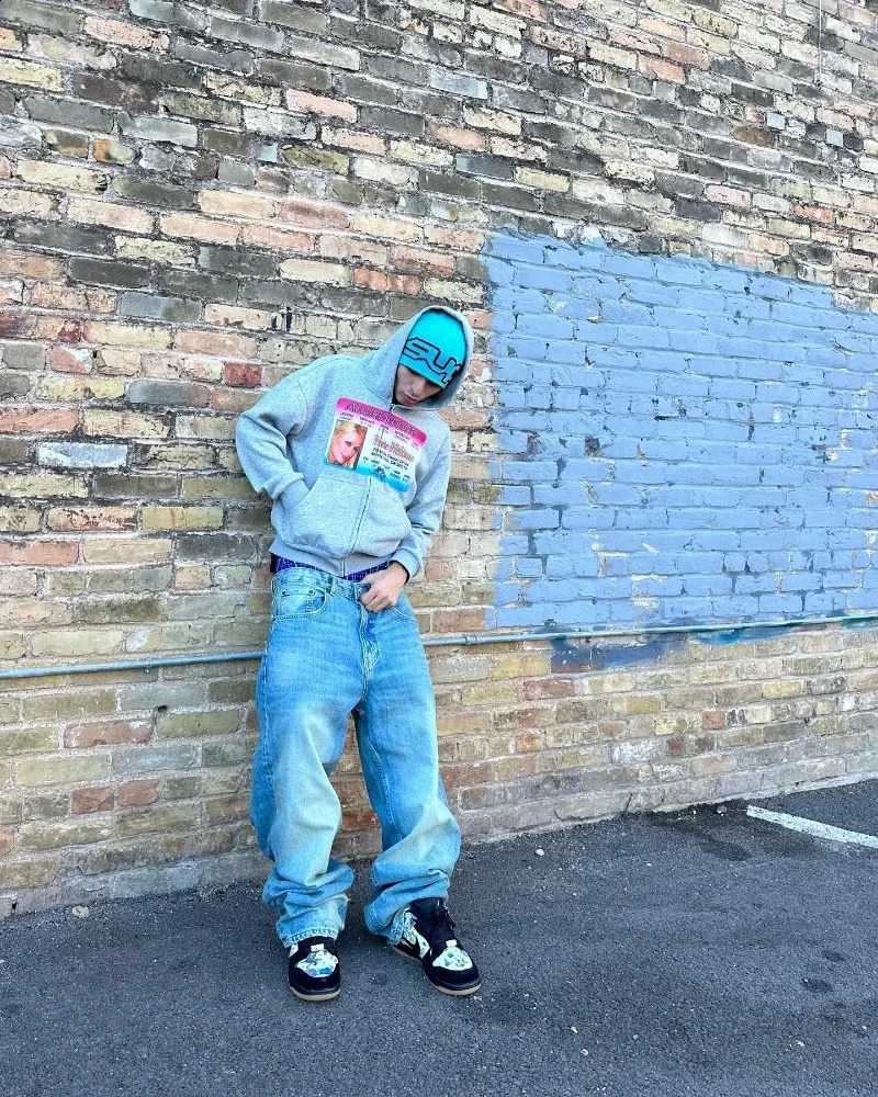 Vintage Zip Up Hoodie Y2K Harajuku Goth Pattern Print Sweatshirt Men Women Hip Hop Oversized Casual Streetwear 240722