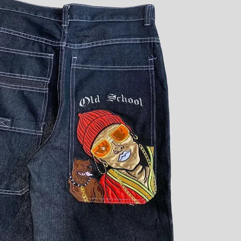 2024 High Street Hip Hop Printed Mens Jeans Loose Harajuku Retro Straight Wide Leg Casual Couple Pants 240724