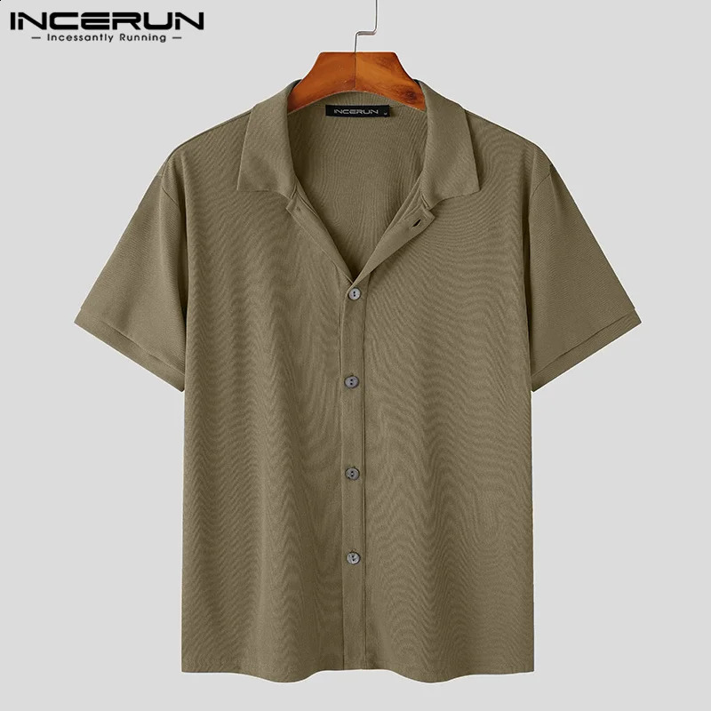 Men Shirt Solid Color Knitted Lapel Short Sleeve Korean Style Summer Men Clothing Streetwear Shirts S-5XL 240724