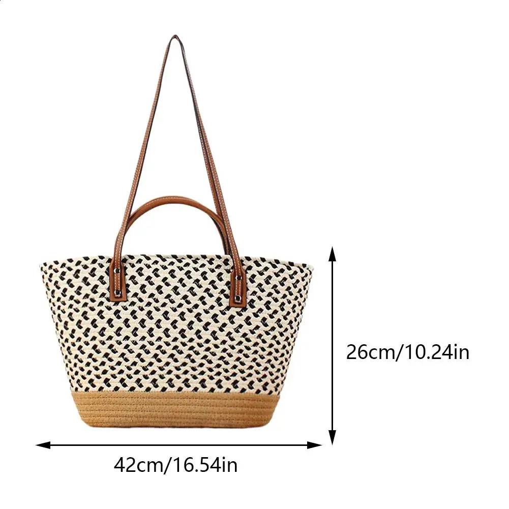 Women Woven Tote Bag Summer Beach Large Capacity Handmade Bohemian Patchwork for Shopping Commuting 240723