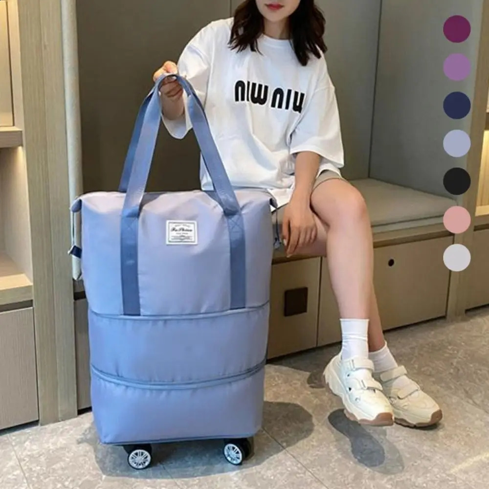 Travel cart with wheels storage bag waterproof pulley portable foldable expandable fashionable large capacity clothing 240904