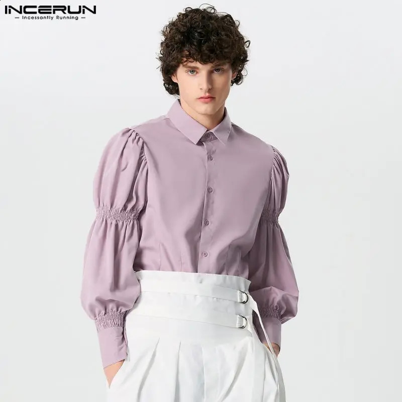 INCERUN Tops 2024 American Style Men Solid Puff Sleeve Shape Blouse Fashion Party Shows Male Loose Long-sleeved Shirts S-5XL 240723