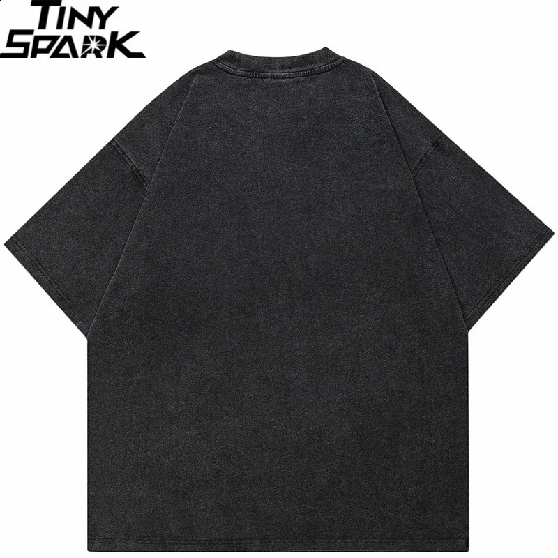 Hip Hop 2024 Retro Washed Black T-Shirt Streetwear Big Eyeball Graphic T Shirt Cotton Unisex Tshirt Men Tops Tees Y2K 240724
