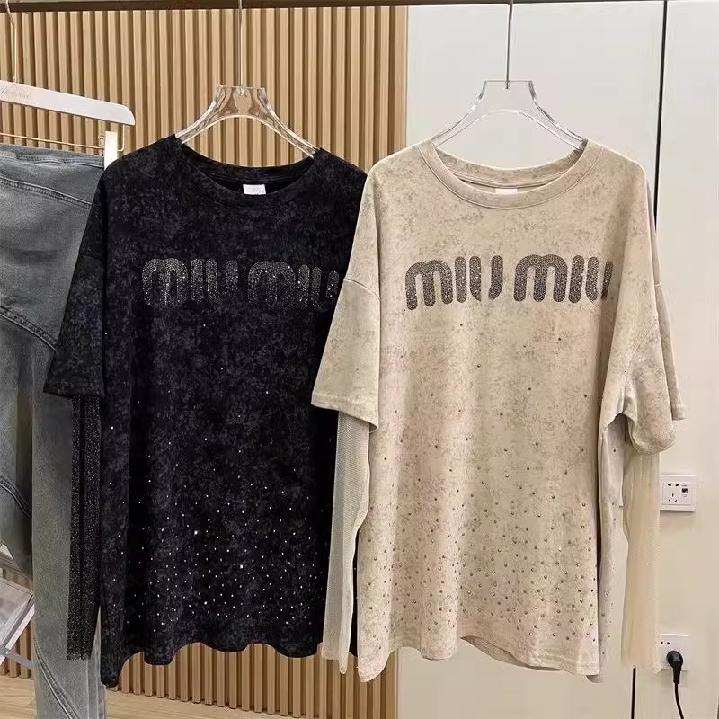 Extra Large 2-300kg Fat mm Heavy Industry Hot Rolled Diamond Letter Full Sky Star Design Sensory Fake Two Lace Long sleeved T-shirts for Women