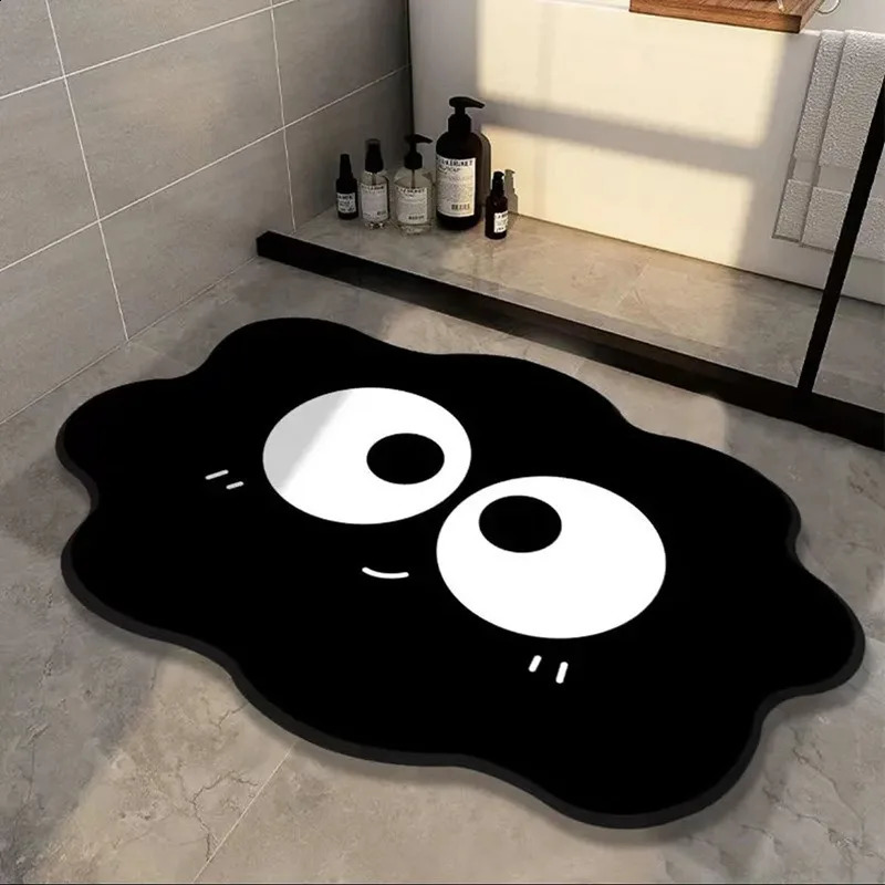 Bathroom Non-slip Diatom Mud Floor Mats Absorbent Mats Anti-fall and Quick-drying Toilet Shower Rugs Cartoon Black Carpets 240723