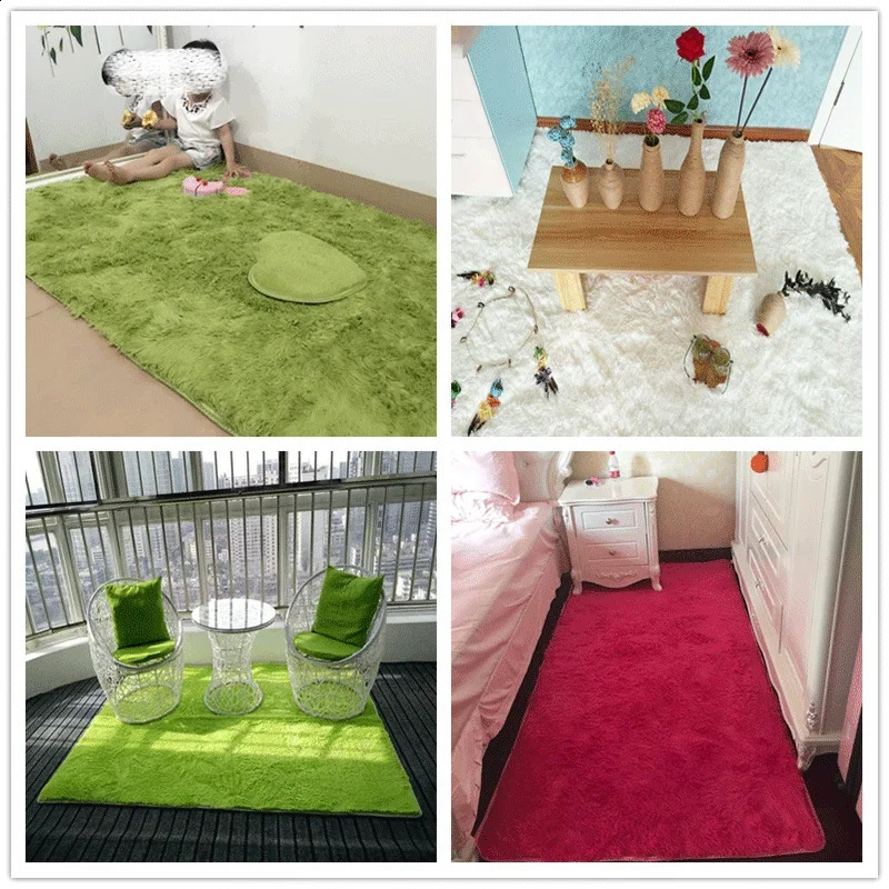 Fluffy Soft Green Living Room Carpet Large Furry Area Rugs Kids Mat Children Shaggy Bedroom Rug for Nursery Carpet 240723