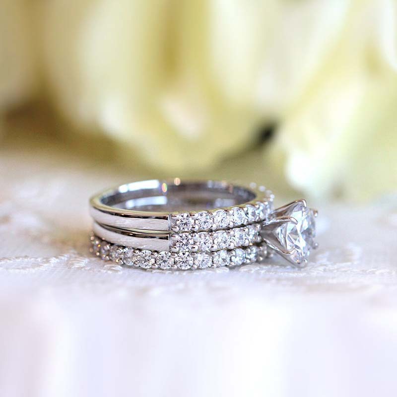 Sterling Engagement Round Cut Bridal Set - Sier Simulated Dia CZ, White Topaz Wedding Rings, 3PCS Eternity Ring for Women Free shipping