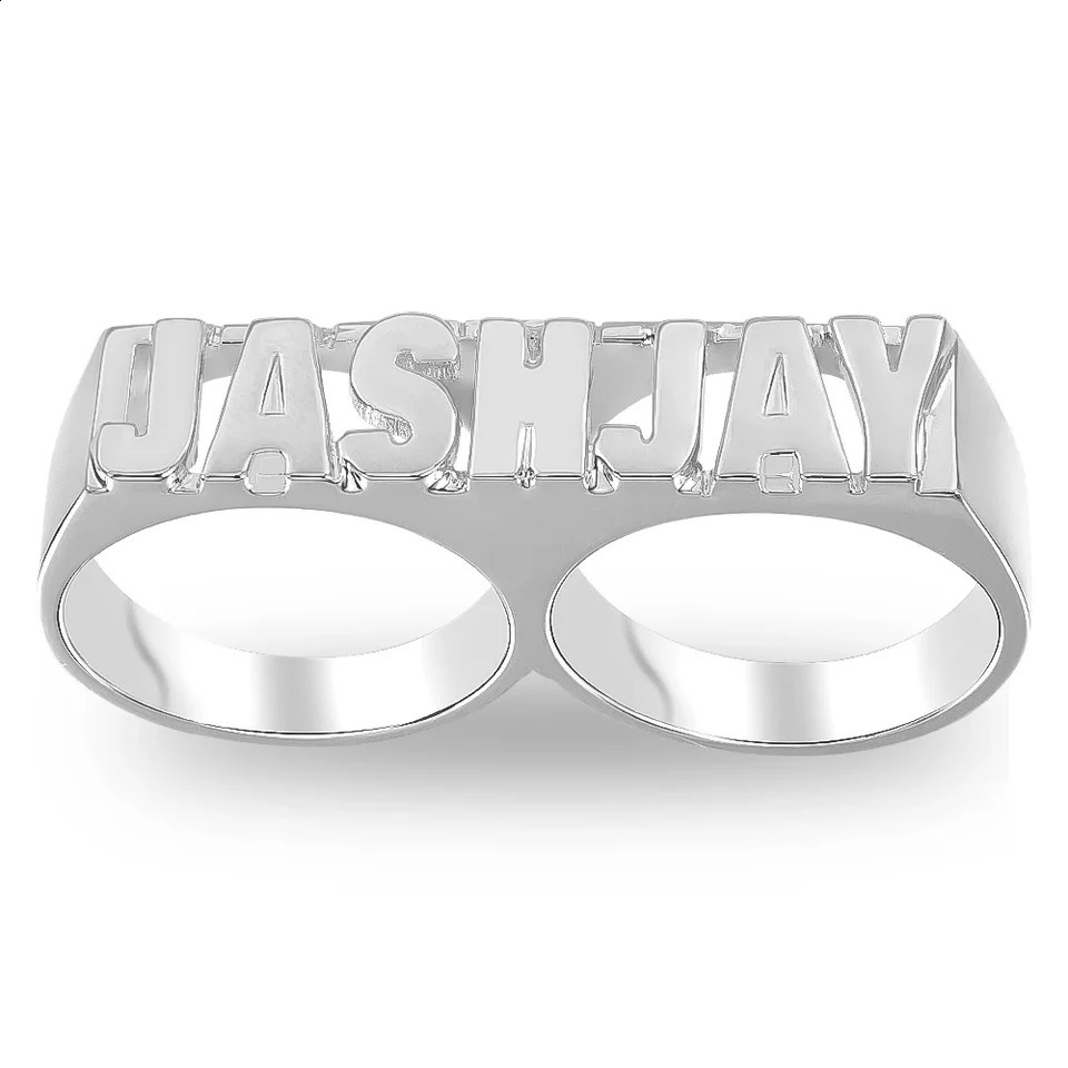 Custom Name Ring Personalized Double Fingers Ring Hiphop Men Fashion Jewelry 18k Gold-Plated Name Rings Gift Dropshipp 240718